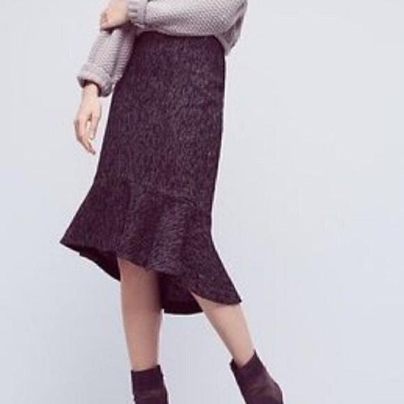 Anthropologie RO & De Audrey Tweed Trumpet Skirt High Low Navy Size S - Picture 11 of 11